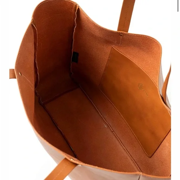 Brown Leather Tote Bag with Colorful Stripe - Picture 3 of 8